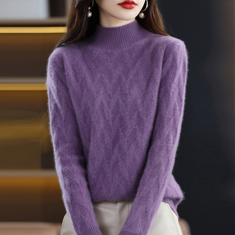 2025秋季新款女圆领提花针织毛衣时尚百搭显气质加厚打底衫半高领