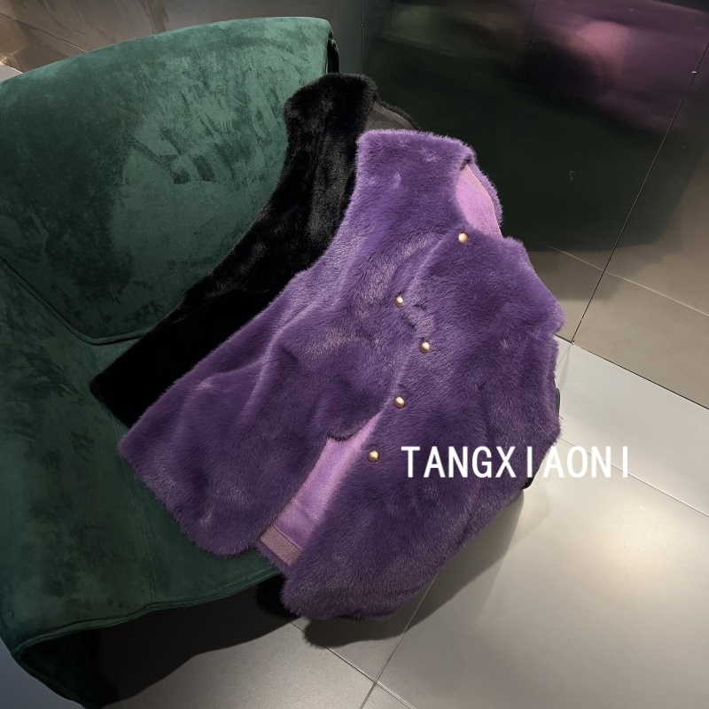 3店 不规则毛毛马甲 不规则对开潮牌女装
