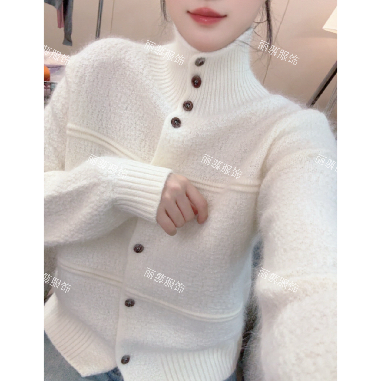 【平行时空】高领韩版时尚纯色百搭横条针织开衫毛衣外套2261