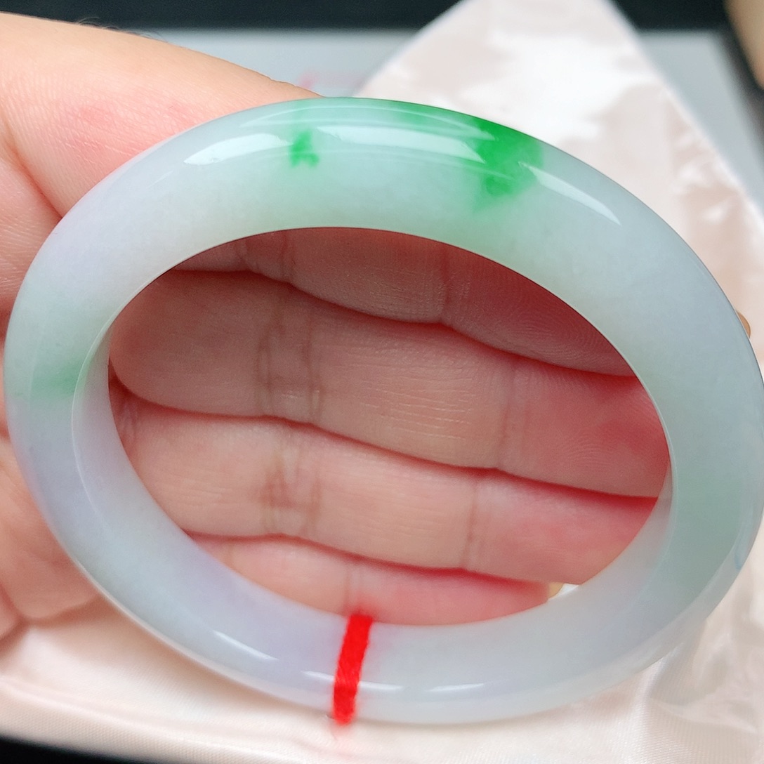 未镶嵌手镯翡翠7白底青 秀气版型