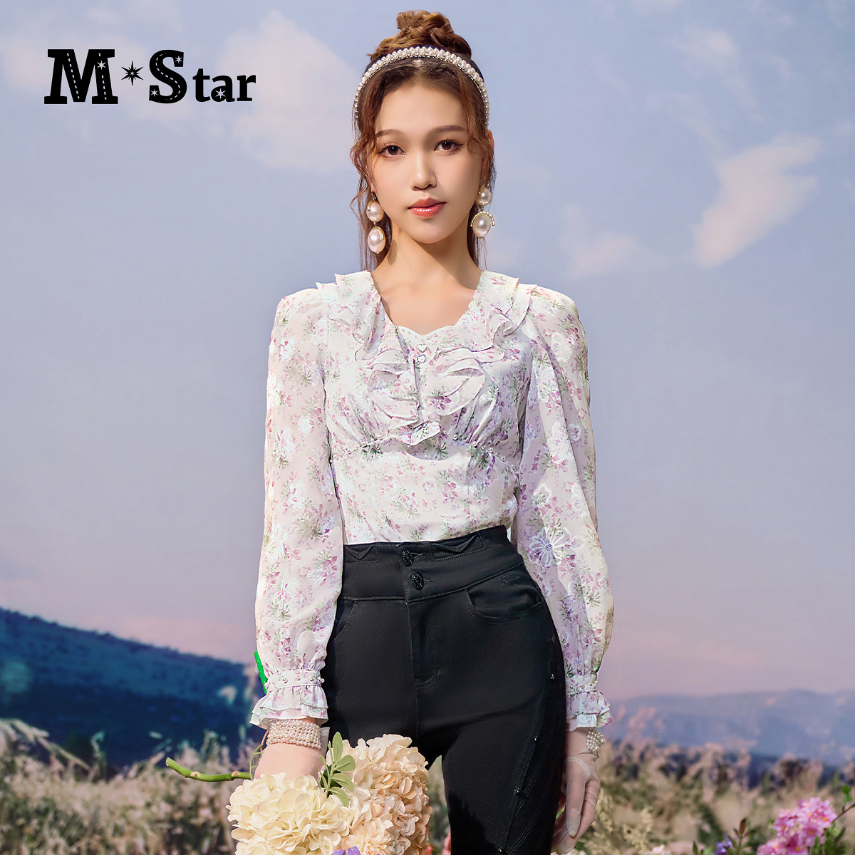 【高高甄选】M-Star法式碎花轻薄长袖衬衫女款衬衫SEES132543