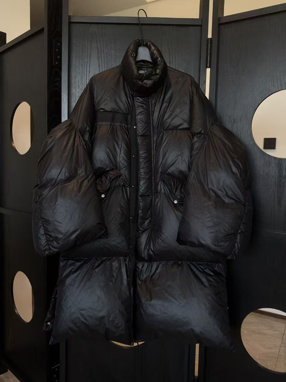 喇叭袖90白鹅绒长款侧开叉长款羽绒服