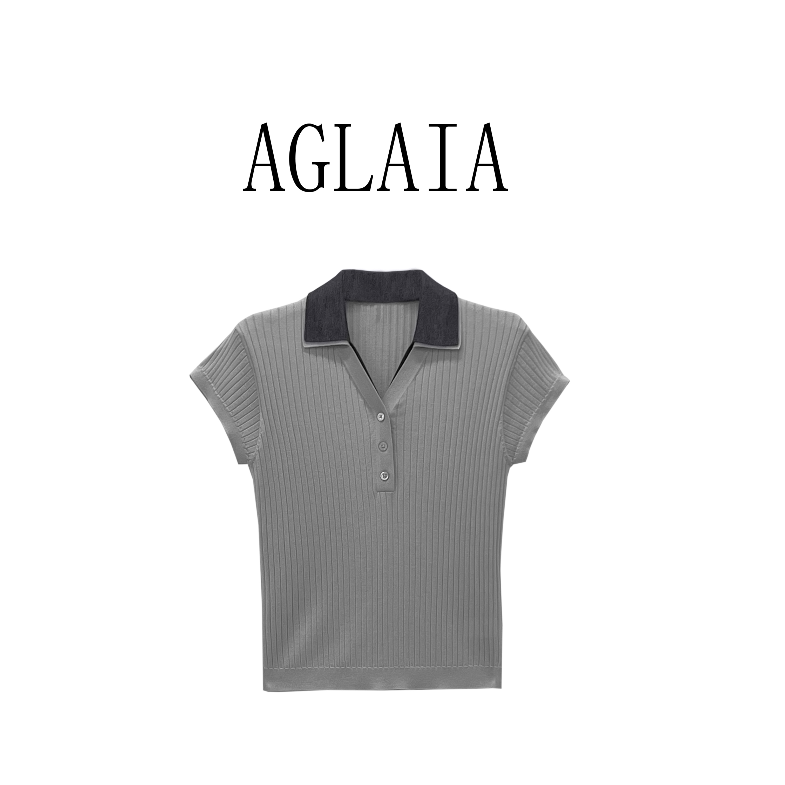 AGLAIA2025夏季潮流坑条撞色POLO双领百搭短袖针织衫女6018