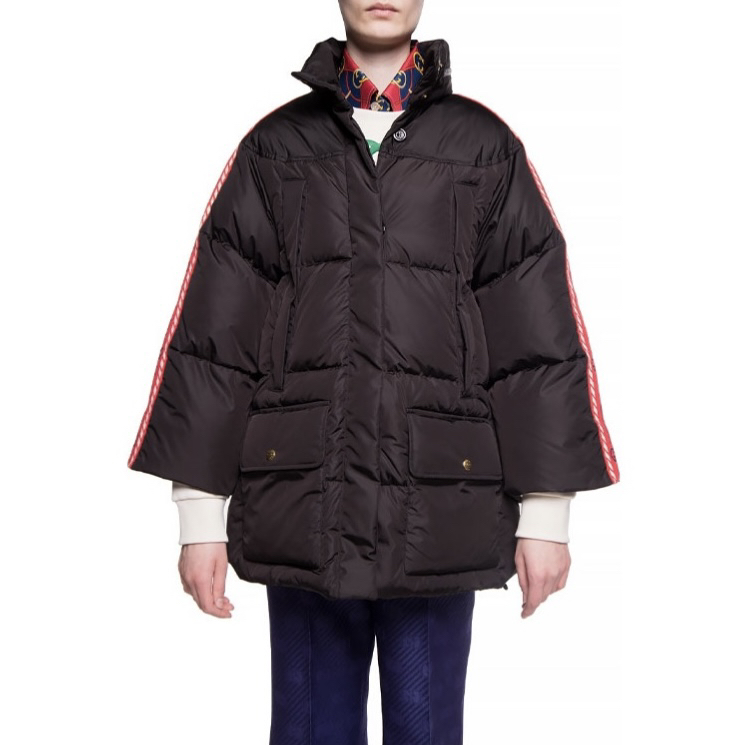 99新 GUCCI/古驰 7980/GUCCI 黑色微标立领拉链中长款羽绒服/36码