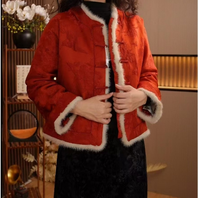 几度夕阳新中式老钱风立体提花冠乐绉加厚冬款外套2024D0716开开