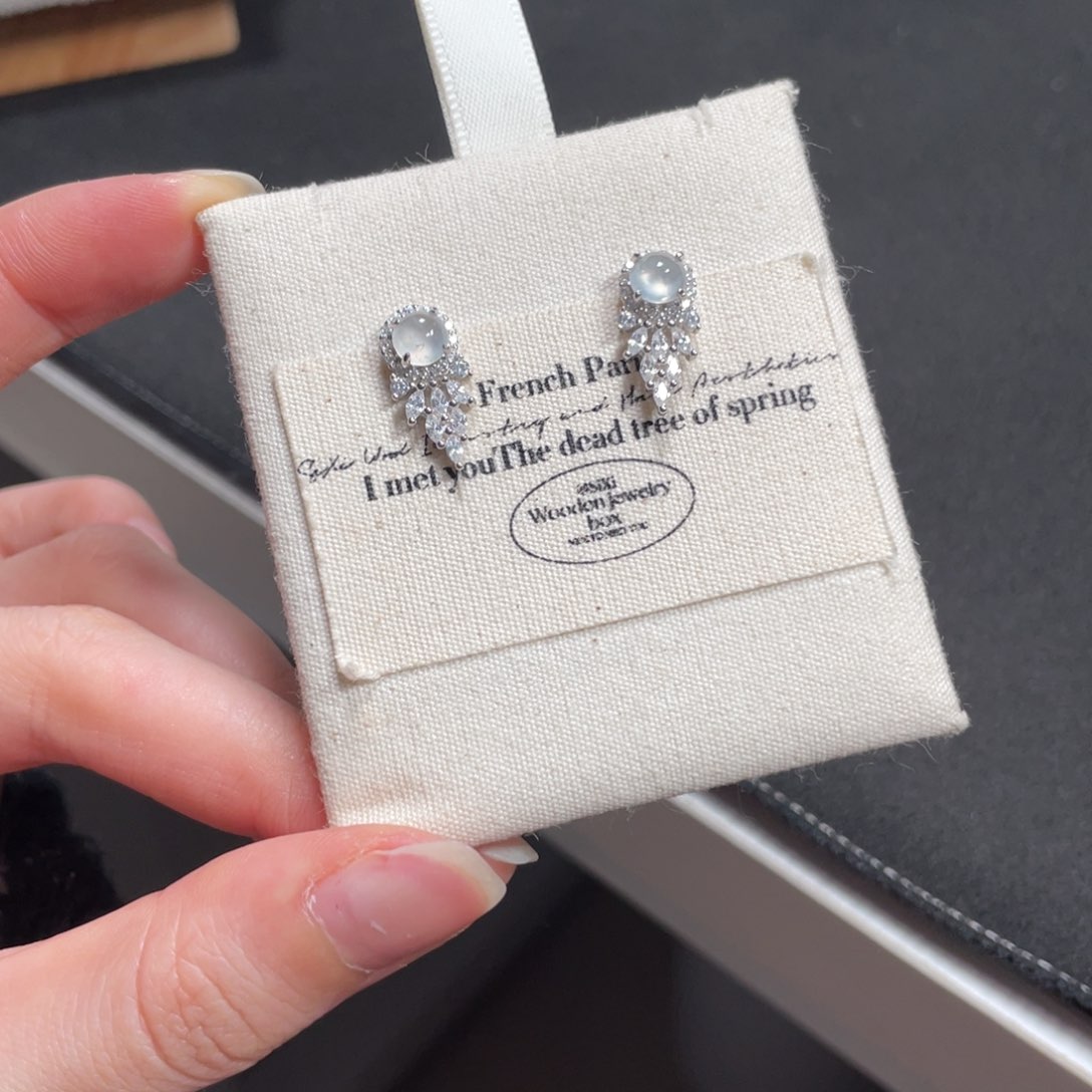 翡翠耳饰银S925镶嵌68329