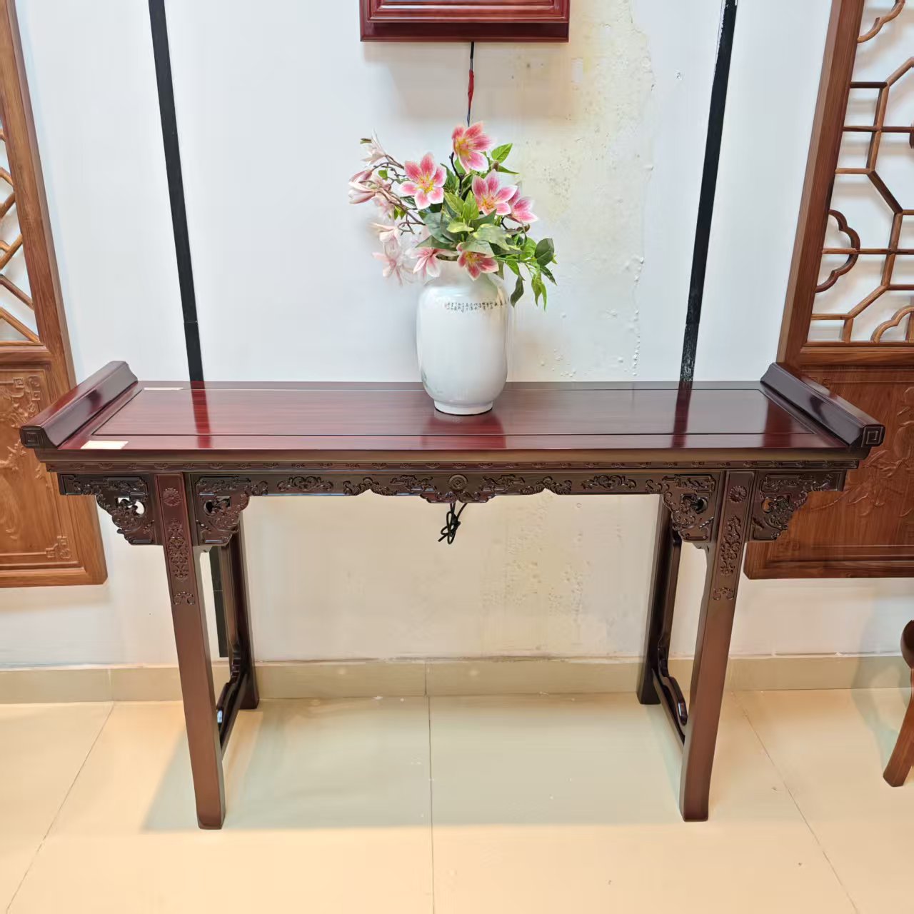 红酸枝 雕花148/168条案:长148/168宽42高86