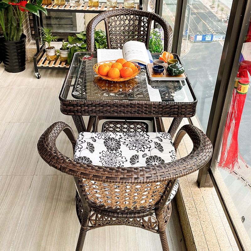 户外桌椅庭院阳台茶桌藤椅三件套露台室外腾椅藤编椅子小茶几组合