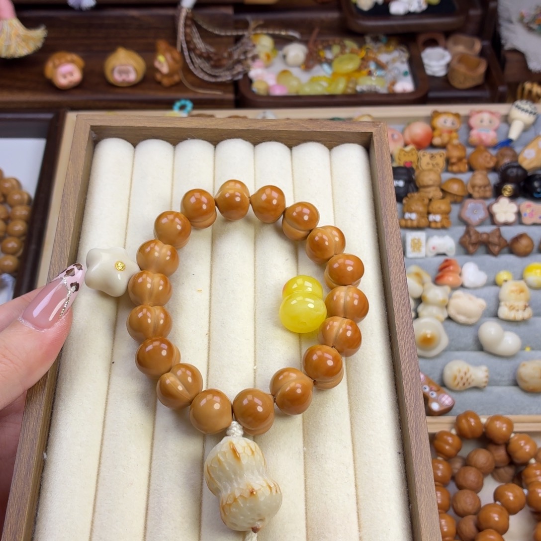 沙***果猴头核桃手串15屁桃珍珠卡环花生背云