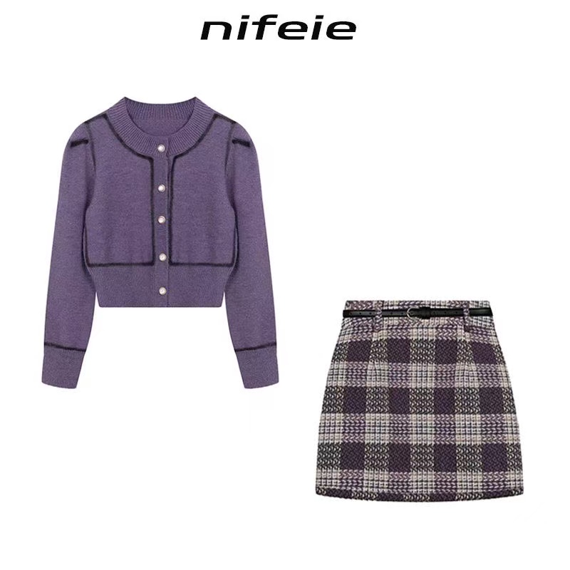 春季套装女2025新款韩系气质时尚针织开衫毛衣减龄显瘦短裙两件套