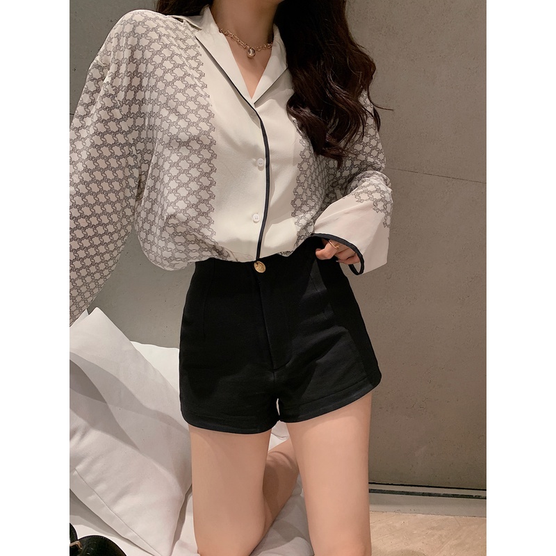 Lilylikes “万搭热裤” 紧身高腰辣妹风 金扣基础款黑色短裤