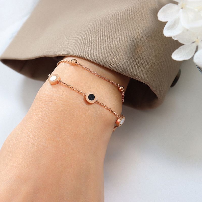 钛钢贝壳手链 手链韩系ins圈圈圆珠双层休闲气质时尚百搭金色手链