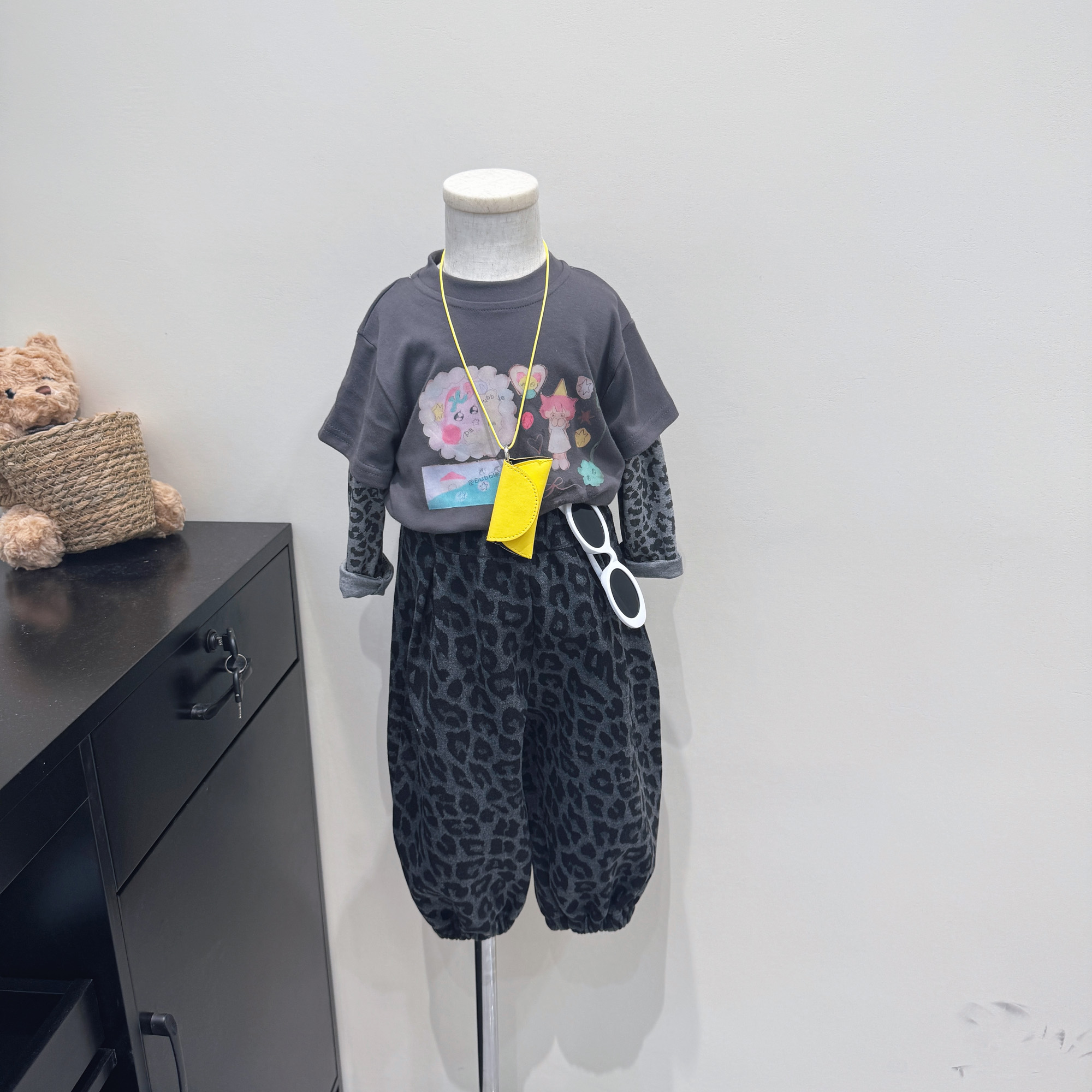 女童秋季卡通上衣新款豹纹裤套装Q5-209/Q5-156