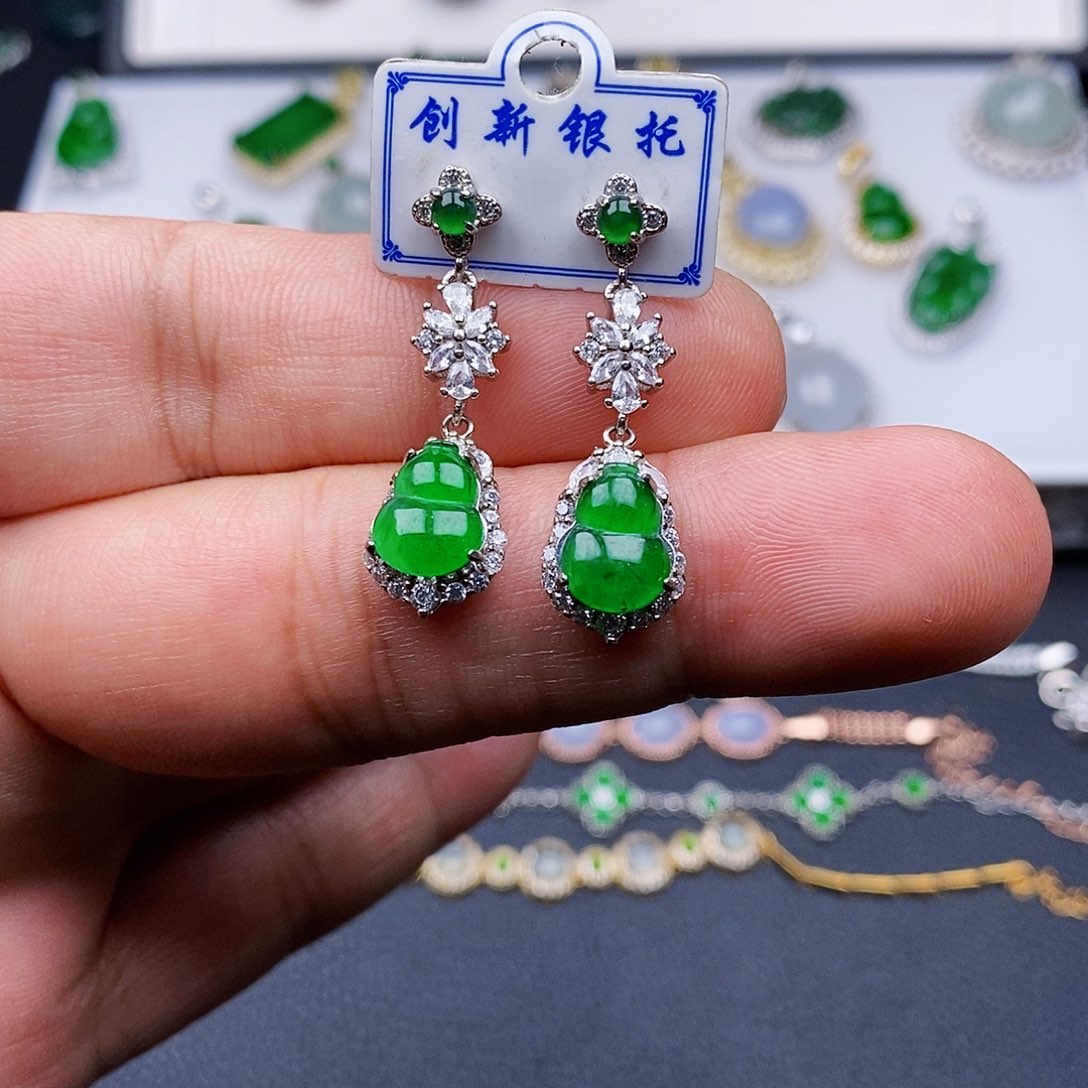 翡翠耳饰银S925镶嵌耳饰