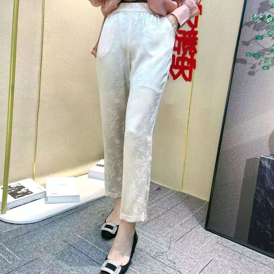 梅兰竹菊夏季九分挽边小脚裤