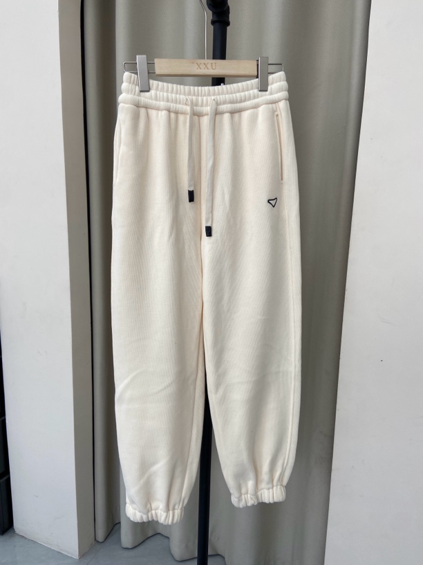 加绒米白色运动裤