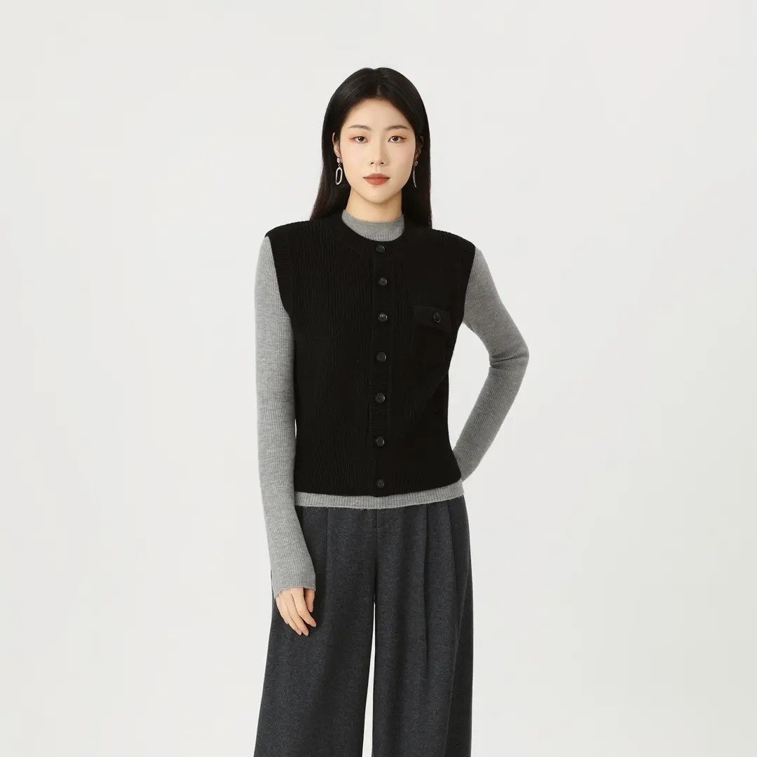 AMASS/548041阿玛施秋冬新款宽松显瘦灰色高级感羊毛针织马甲背心