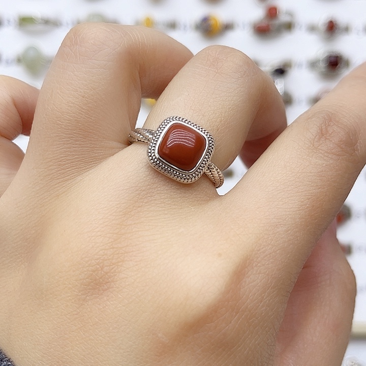 玛瑙/玉髓戒指银S925镶嵌925银