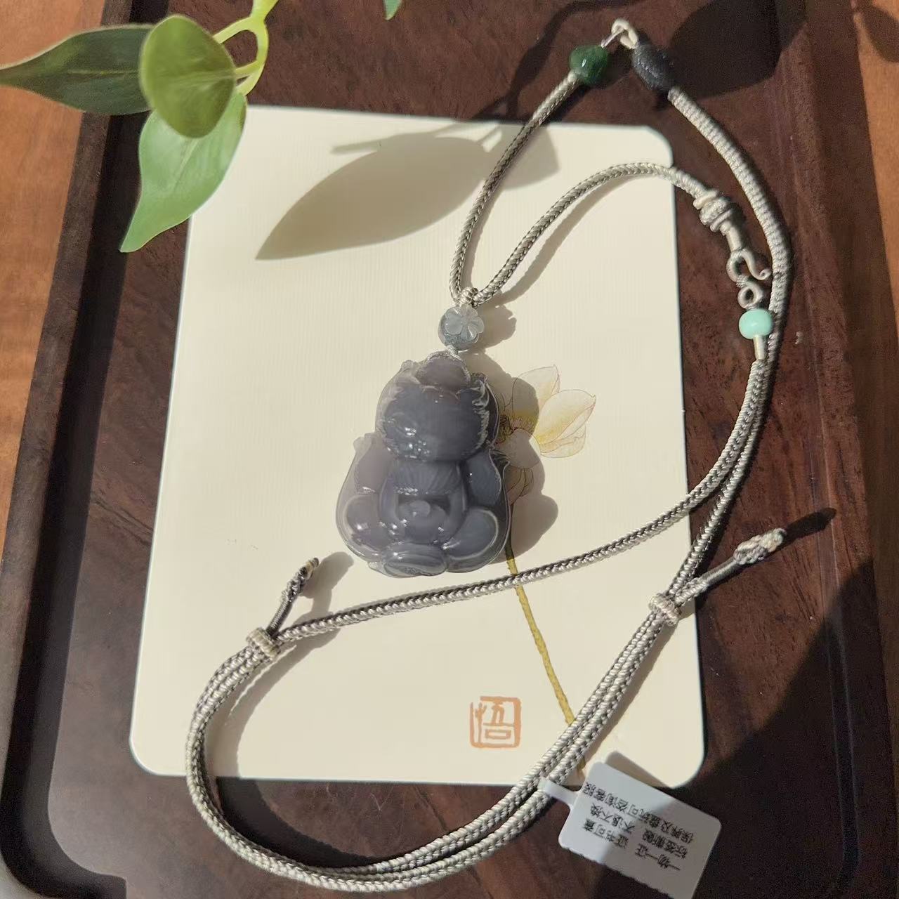 和田玉烟紫九尾狐项链高配