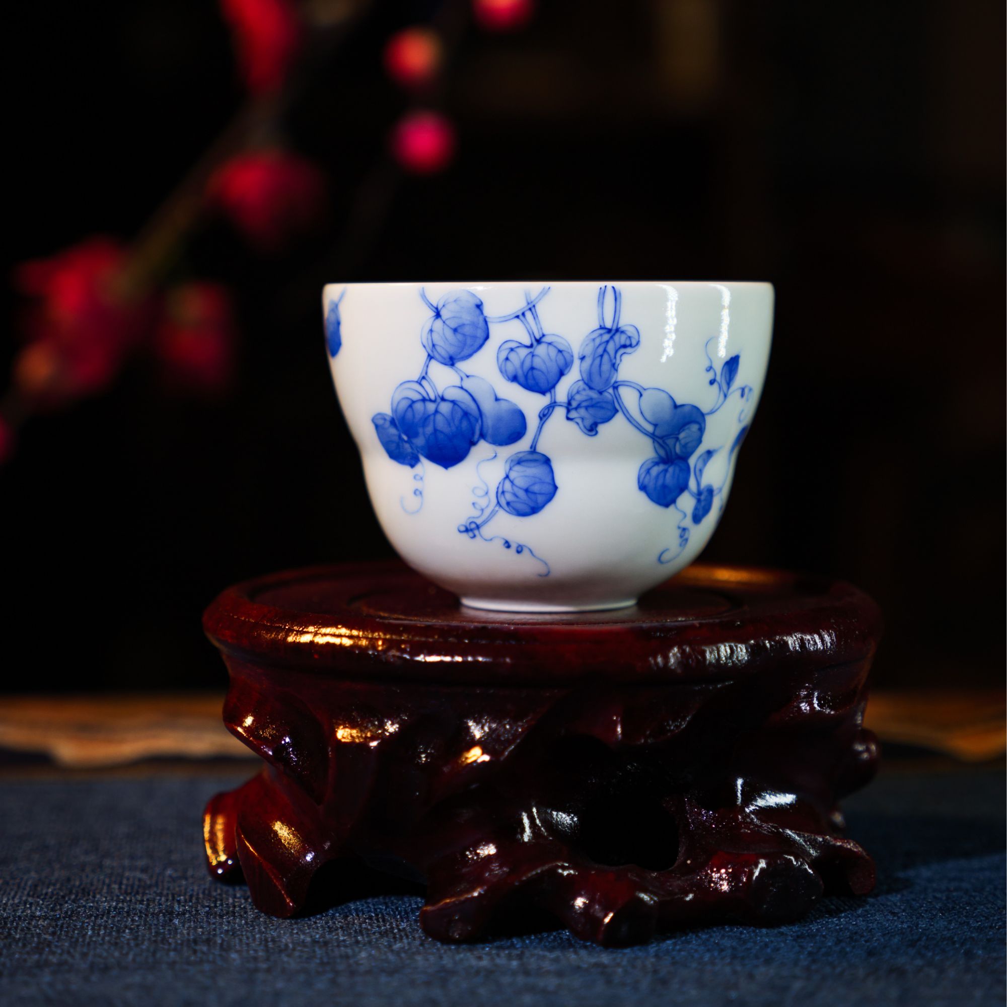 禄意窑青花山葫芦（福禄）主人杯手绘陶瓷茶具景德镇手工釉下彩