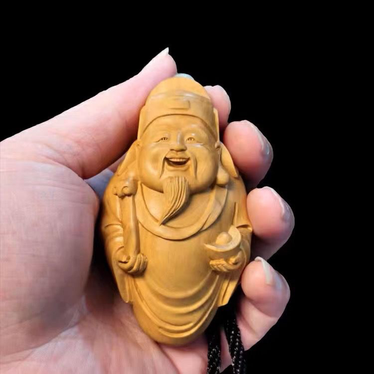 小叶黄杨木手把件财神爷手把件招财小摆件车挂件文玩实木雕刻工艺