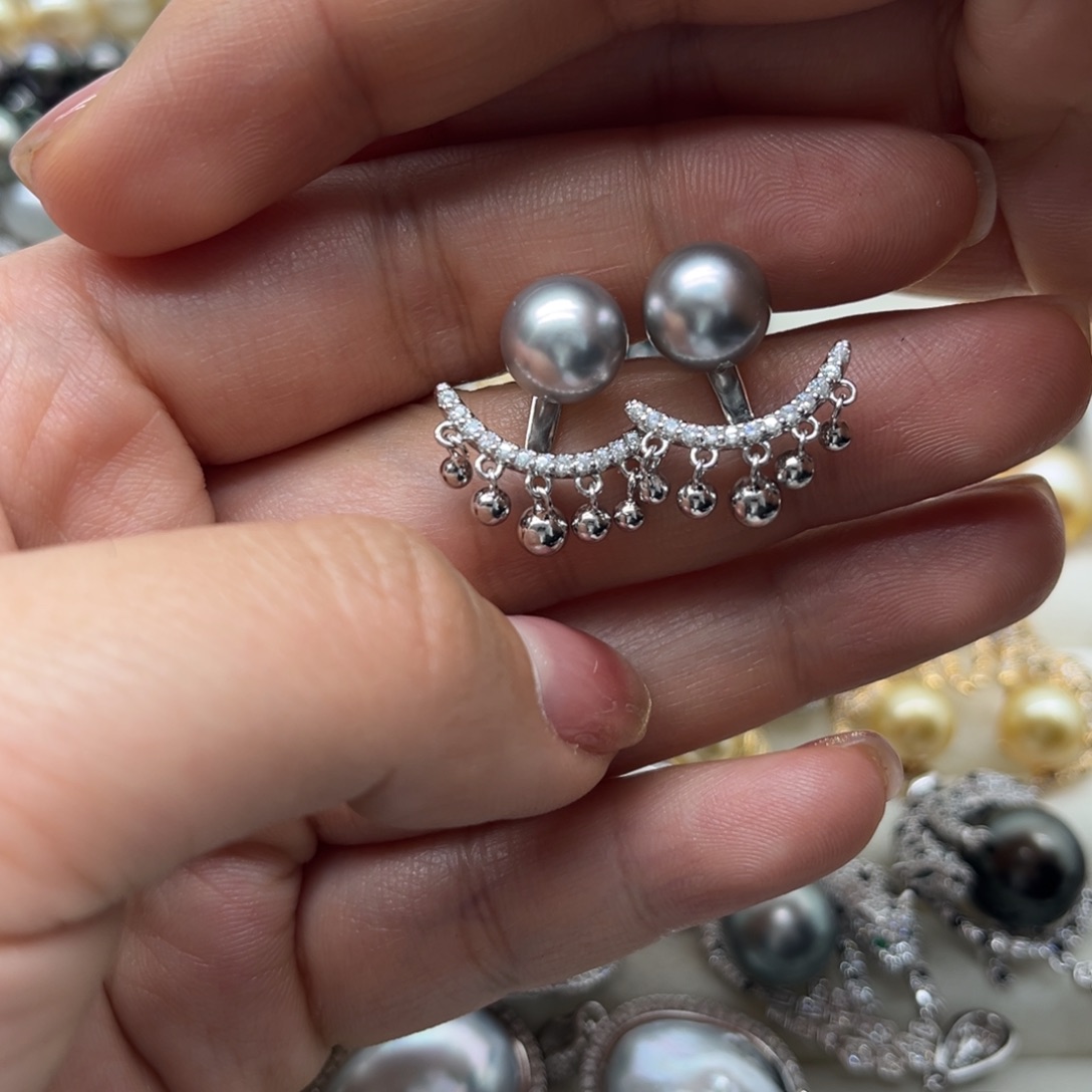 海水珍珠银S925镶嵌耳饰