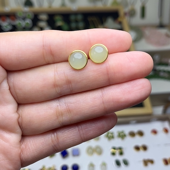 和田玉银S925镶嵌耳饰