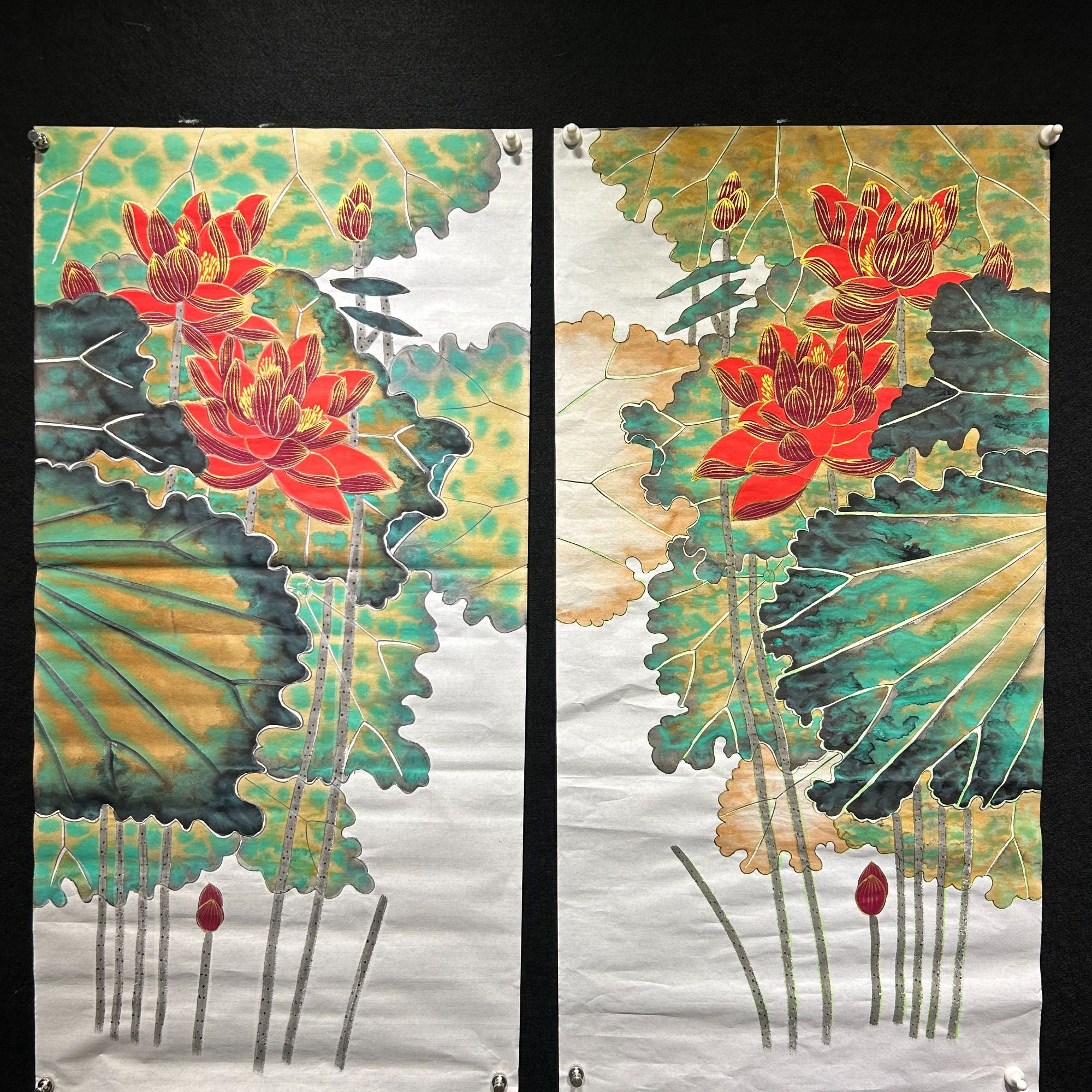 【荷塘，和韵】张静老师书画作品-竖版 画芯：100*50