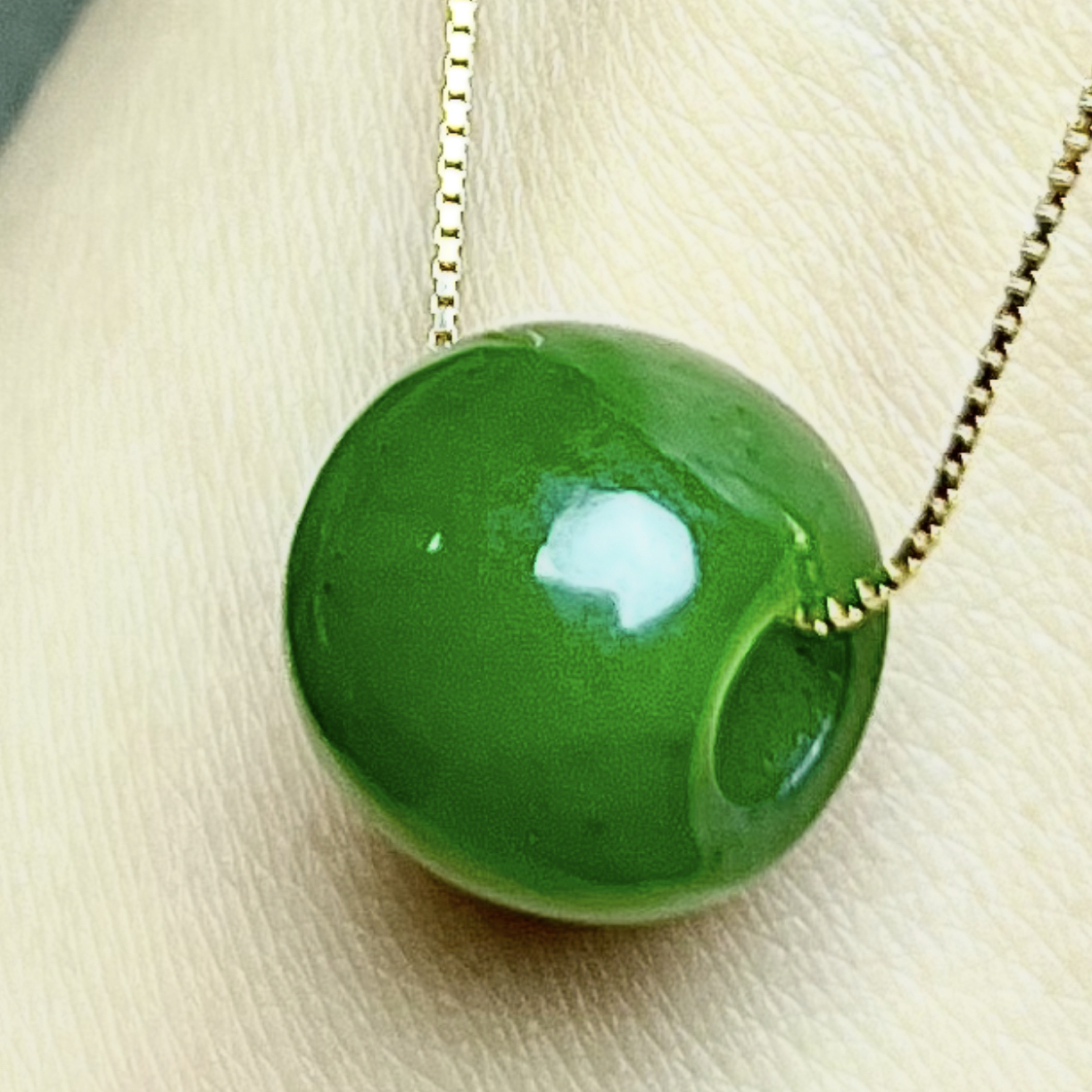 碧玉大孔路路通12mm天然和田玉鼓珠锁骨链（可用于DIY）