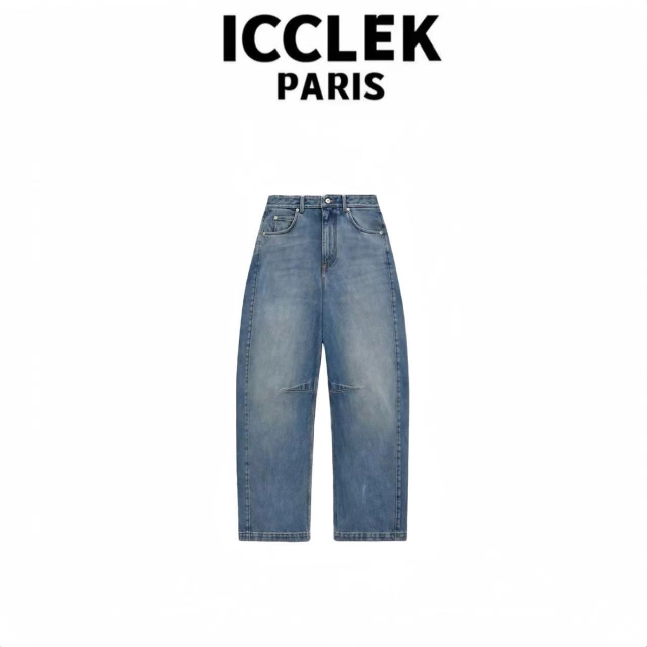 ICCLEK 蓝色高腰设计师直筒百搭牛仔裤宽松显瘦气质长裤 - 1600