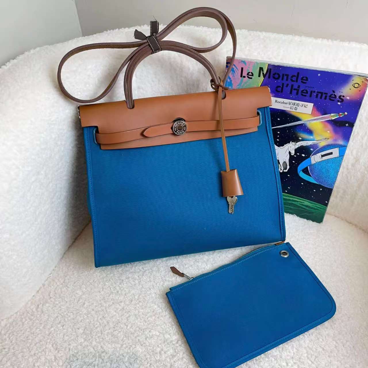 95新 Hermes/爱马仕 蓝色银扣帆布herbag/95870871/代卖服务/12期