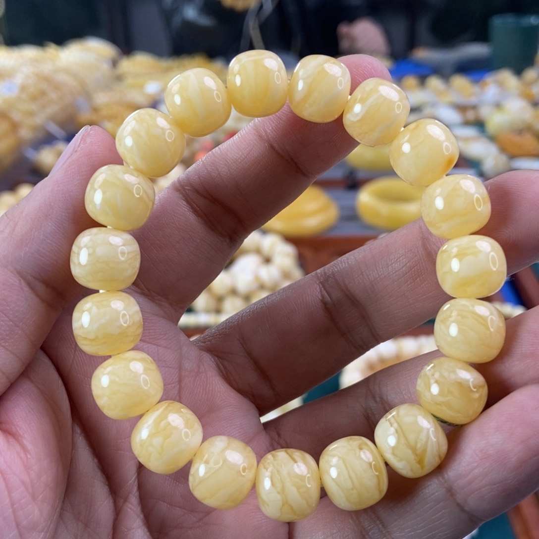 琥珀珠宝奇石未镶嵌12虎皮纹同料串18.96