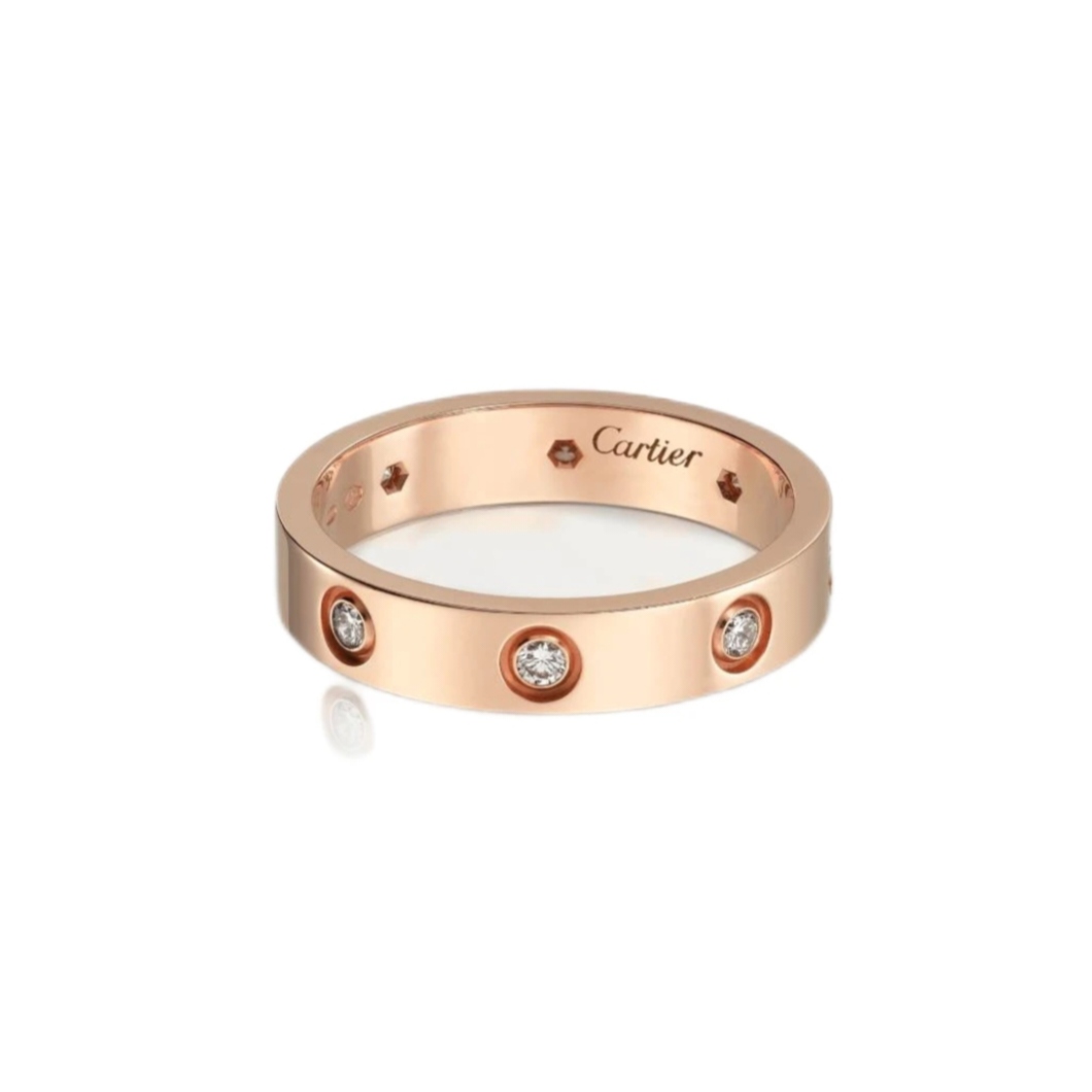 99新 Cartier/卡地亚 LOVE系列 玫瑰金窄版八钻戒指 结婚对戒