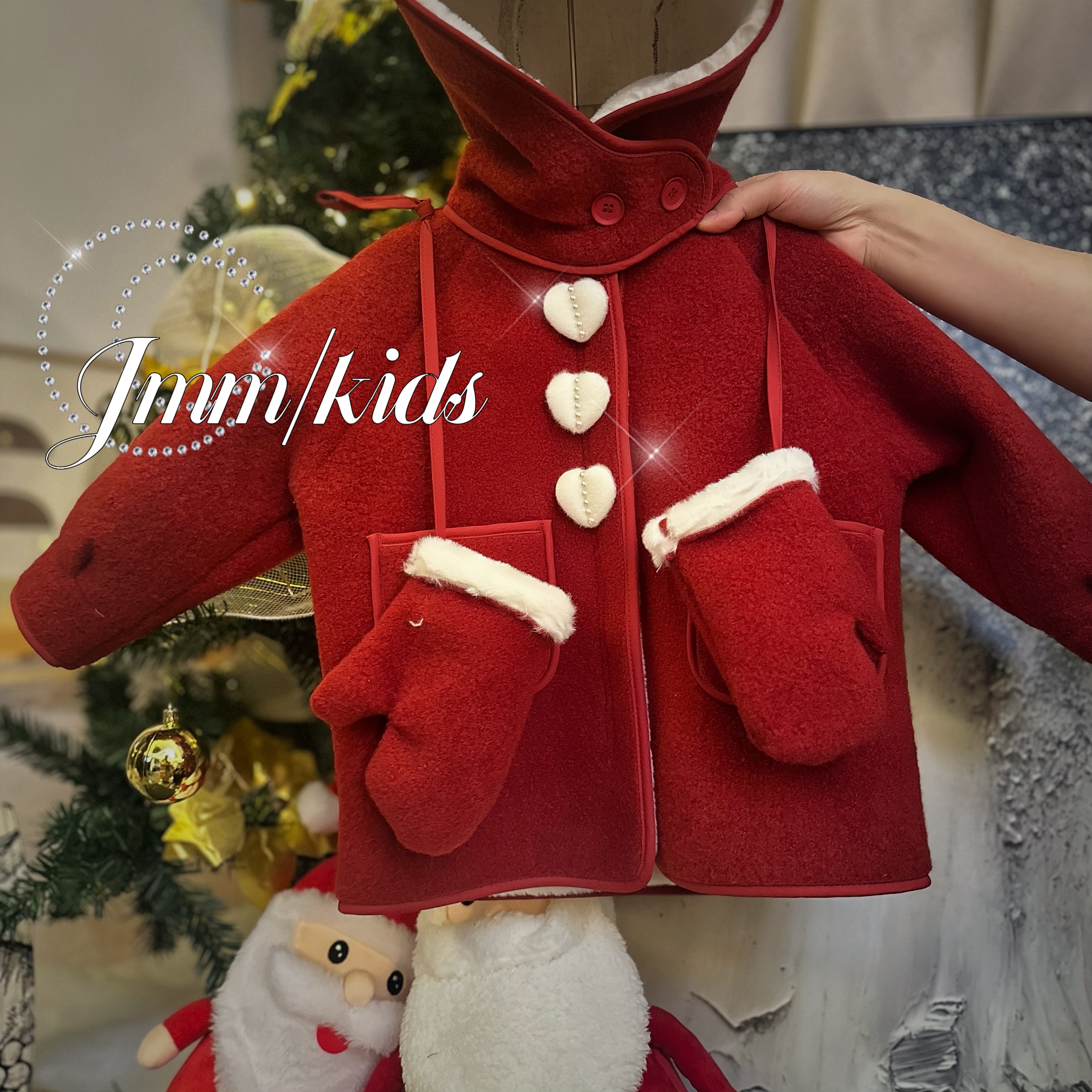 F076连帽毛呢红色单品-爱心外套C094连帽毛呢