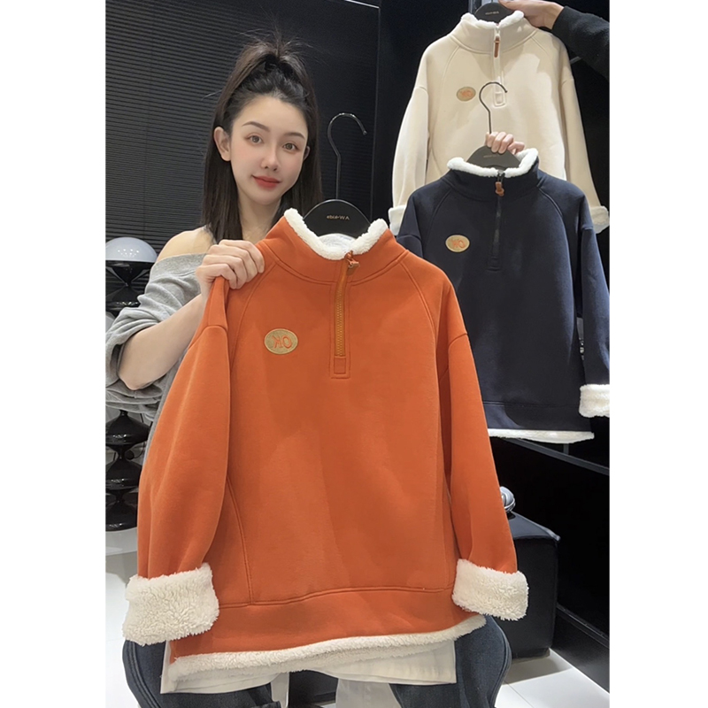 儿童加绒加厚卫衣2025中大童羔羔绒拉链简约百搭秋冬上衣