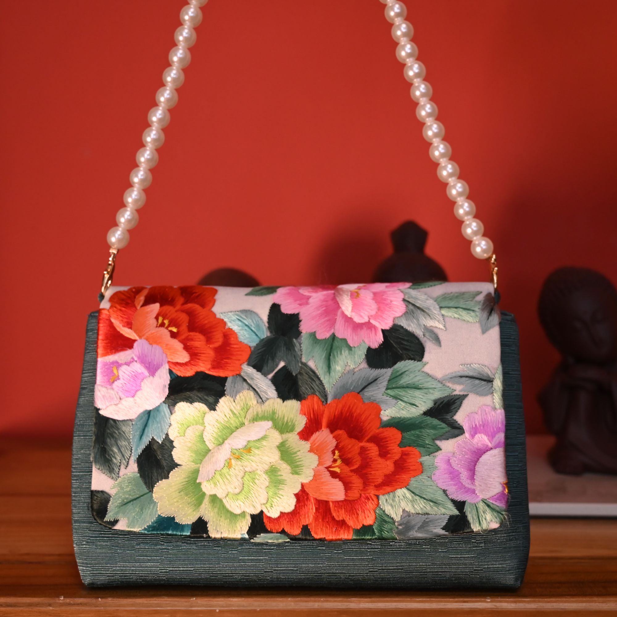  【牡丹】手工绣花古典百搭手提斜挎豆腐包