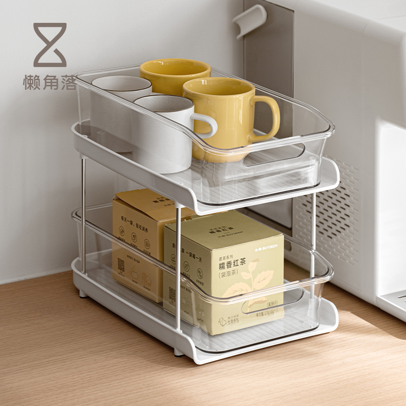 懒角落杯架家用桌面双层水杯茶杯茶具收纳架沥水盘杯子收纳置物架