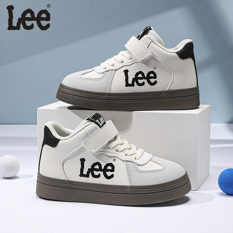 Leekids儿童板鞋夏季中大童男女童高帮皮面百搭休闲鞋