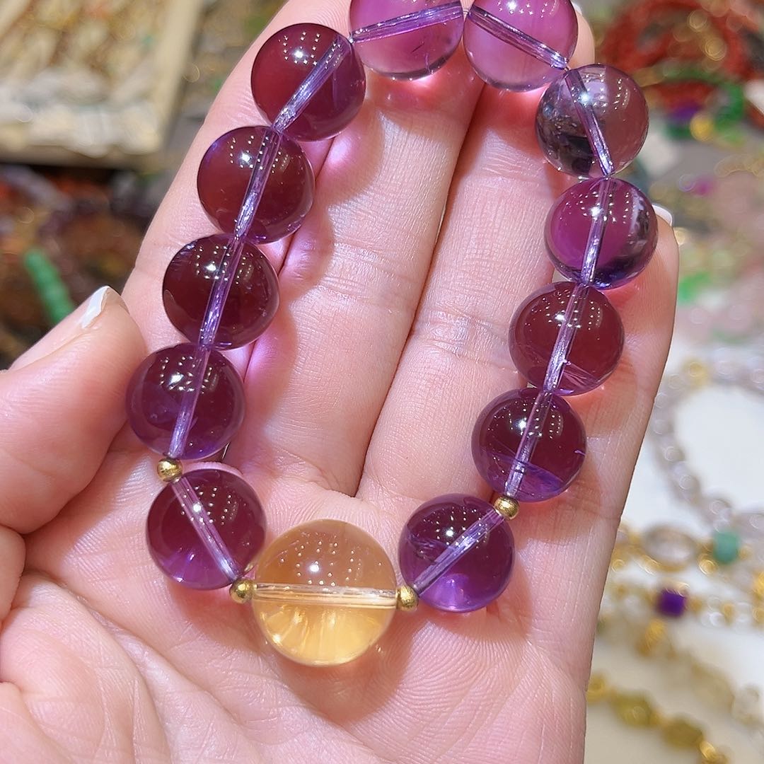 紫晶手链未镶嵌老**理紫水晶设计款手链