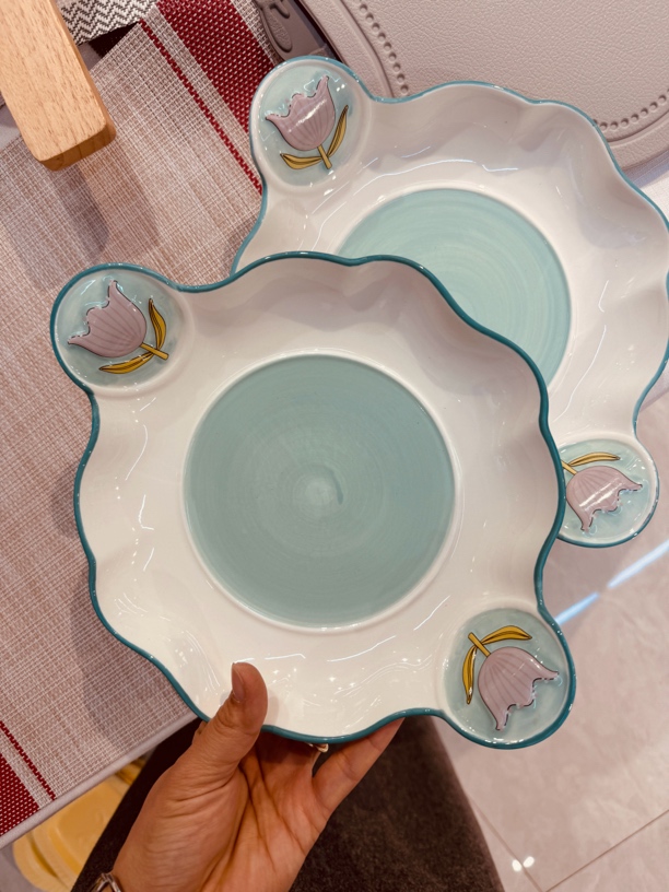 两个装锦上添花双耳陶瓷家用创意深盘，陶瓷盘炒菜盘