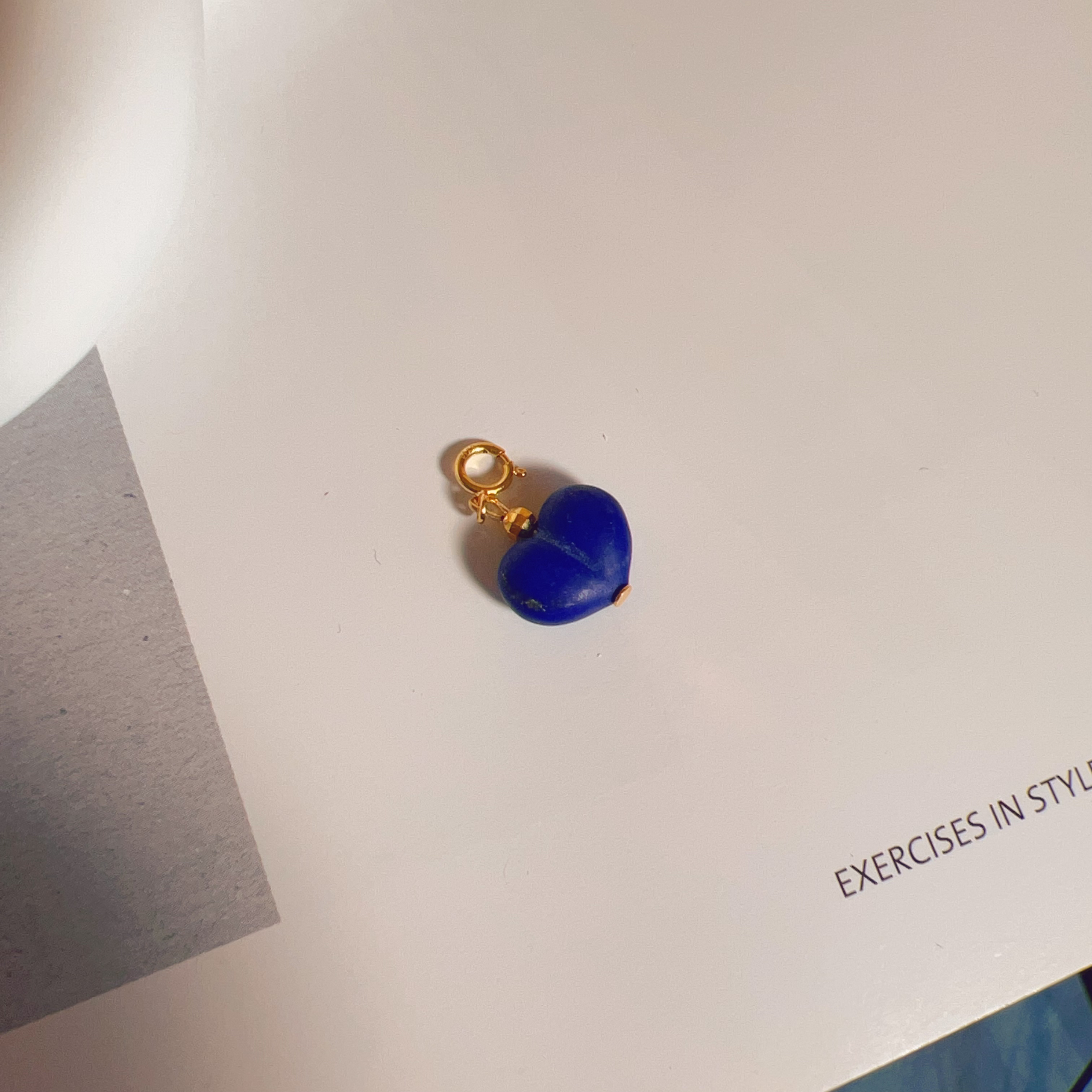 S925银天然青金石爱心吊坠万能扣10x12mm多样性发一（小号）