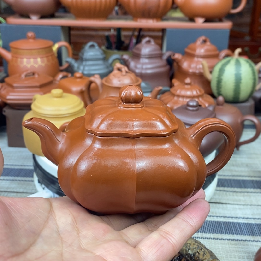 紫砂茶壶筋纹传炉230cc原矿赵庄朱泥特价