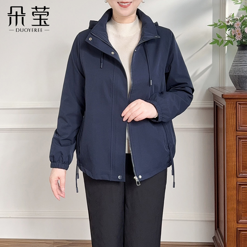 妈妈秋装休闲连帽外套2025新款中老年女装大码夹克衫洋气上衣FA01