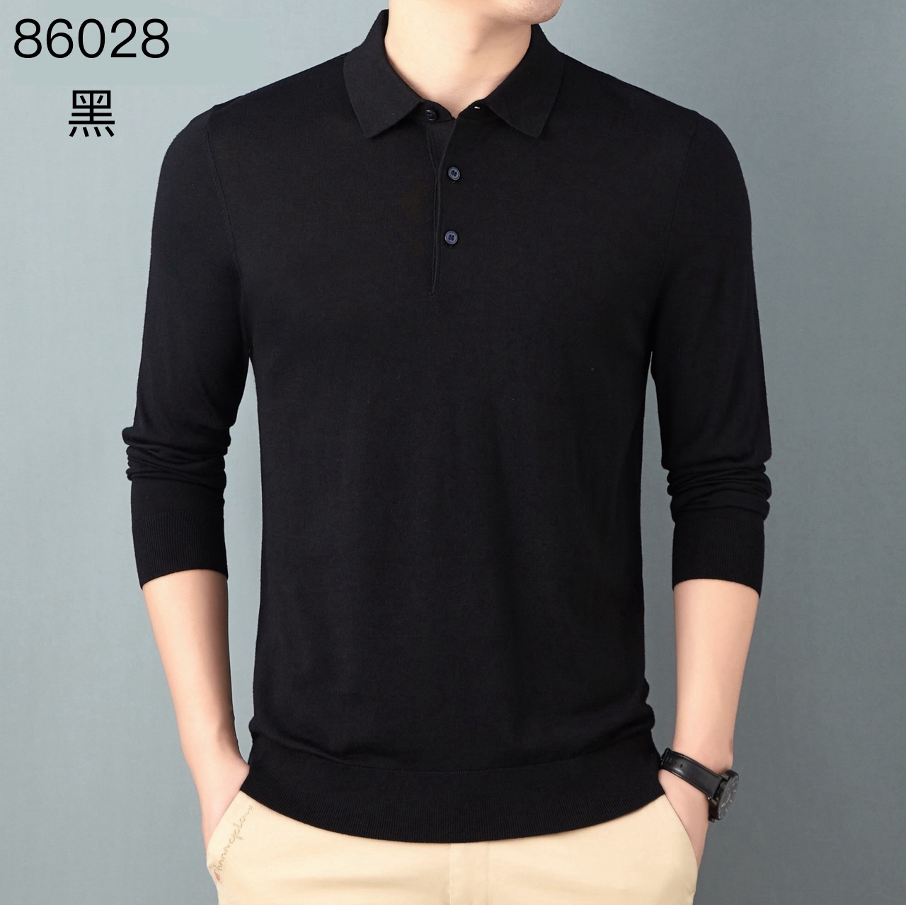 【精纺超细羊毛】鄂尔多斯市发货针织秋冬衫休闲薄款POLO领商务翻领