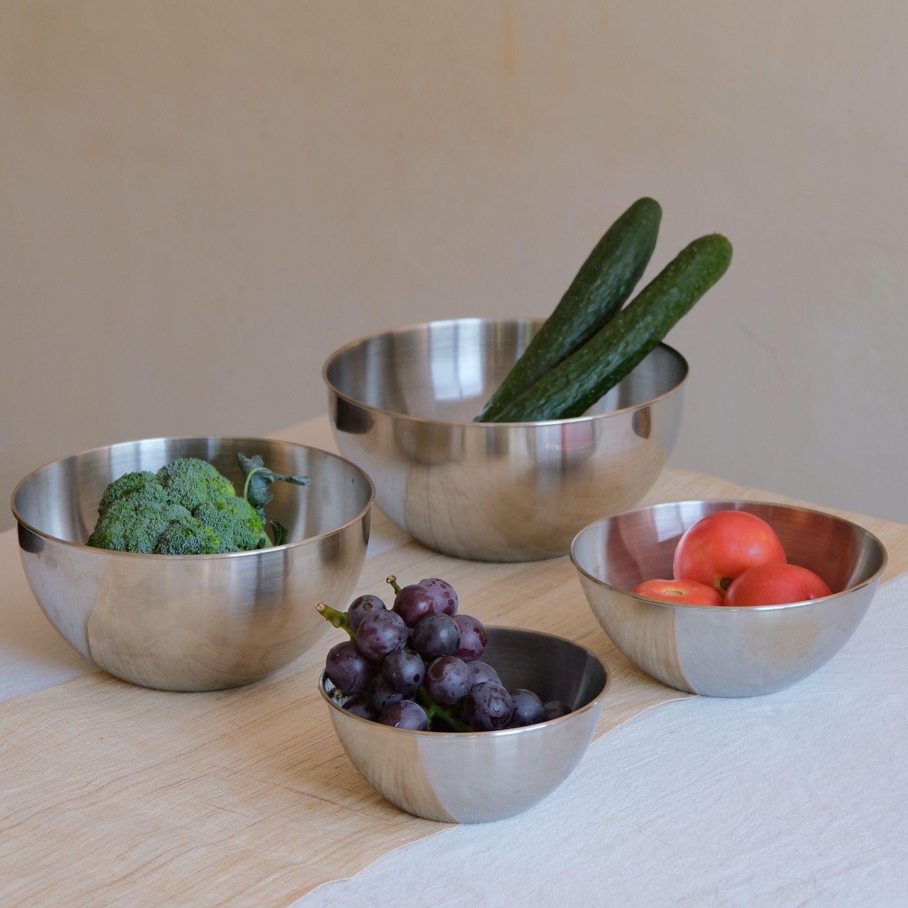 食品级不锈钢滤水篮，斜底漏盆，四件套（直径15cm,18cm,21cm, 24cm)