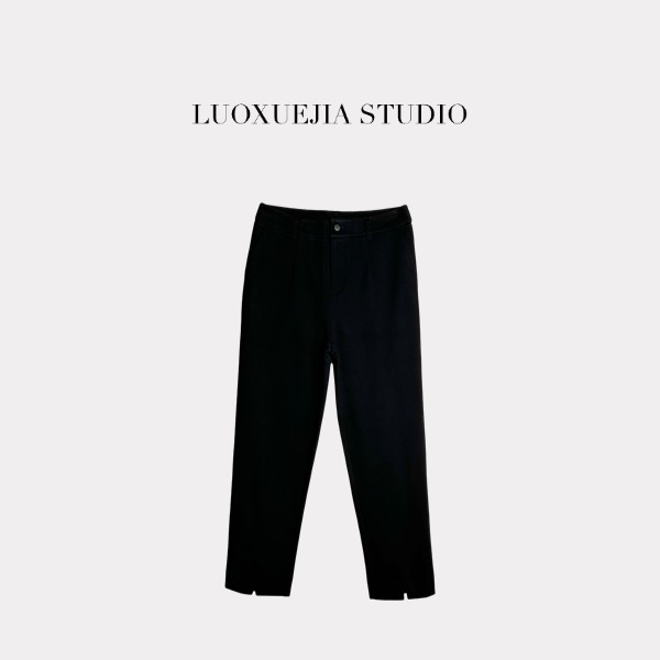 LXJ25472「夜漫步」黑色经典不过时质感开衩显瘦烟管裤