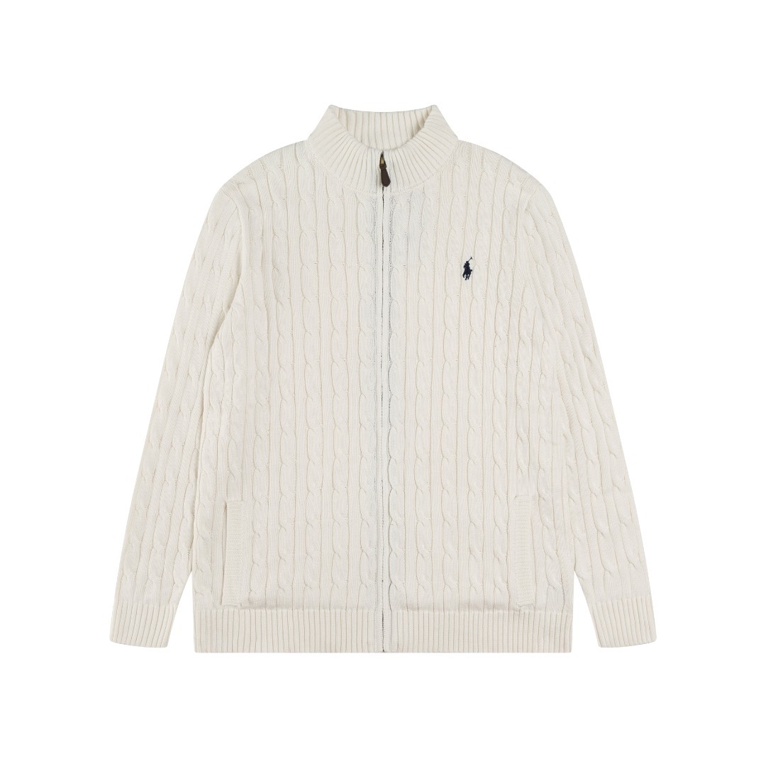 小马标宽松版慵懒风全拉链针织绞花开衫毛衣男女同款