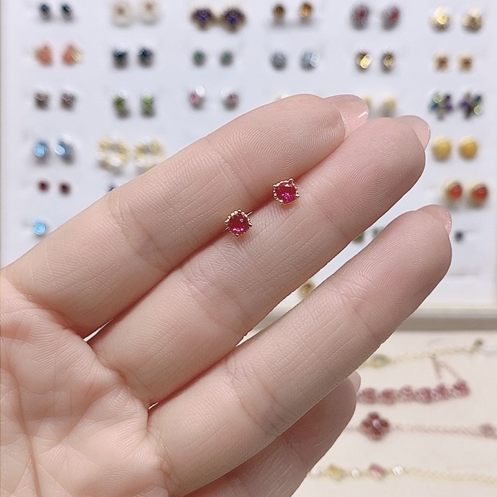 红宝石耳饰银S925镶嵌红刚玉249