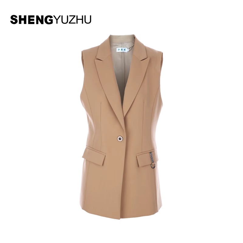 声雨竹款短外套女装西装领纯色通勤无袖时尚OL职场气质通勤穿搭