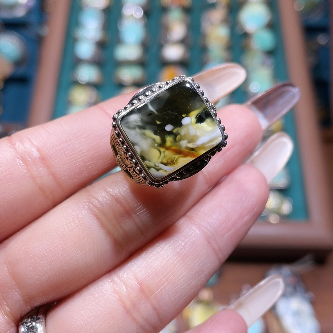 *****琥珀银S925镶嵌戒指戒指